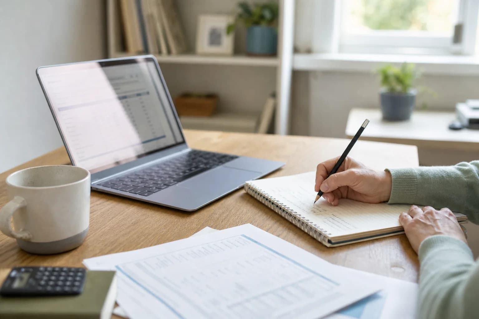 Illustrative scene of practical accounting study with a laptop and handwritten notes